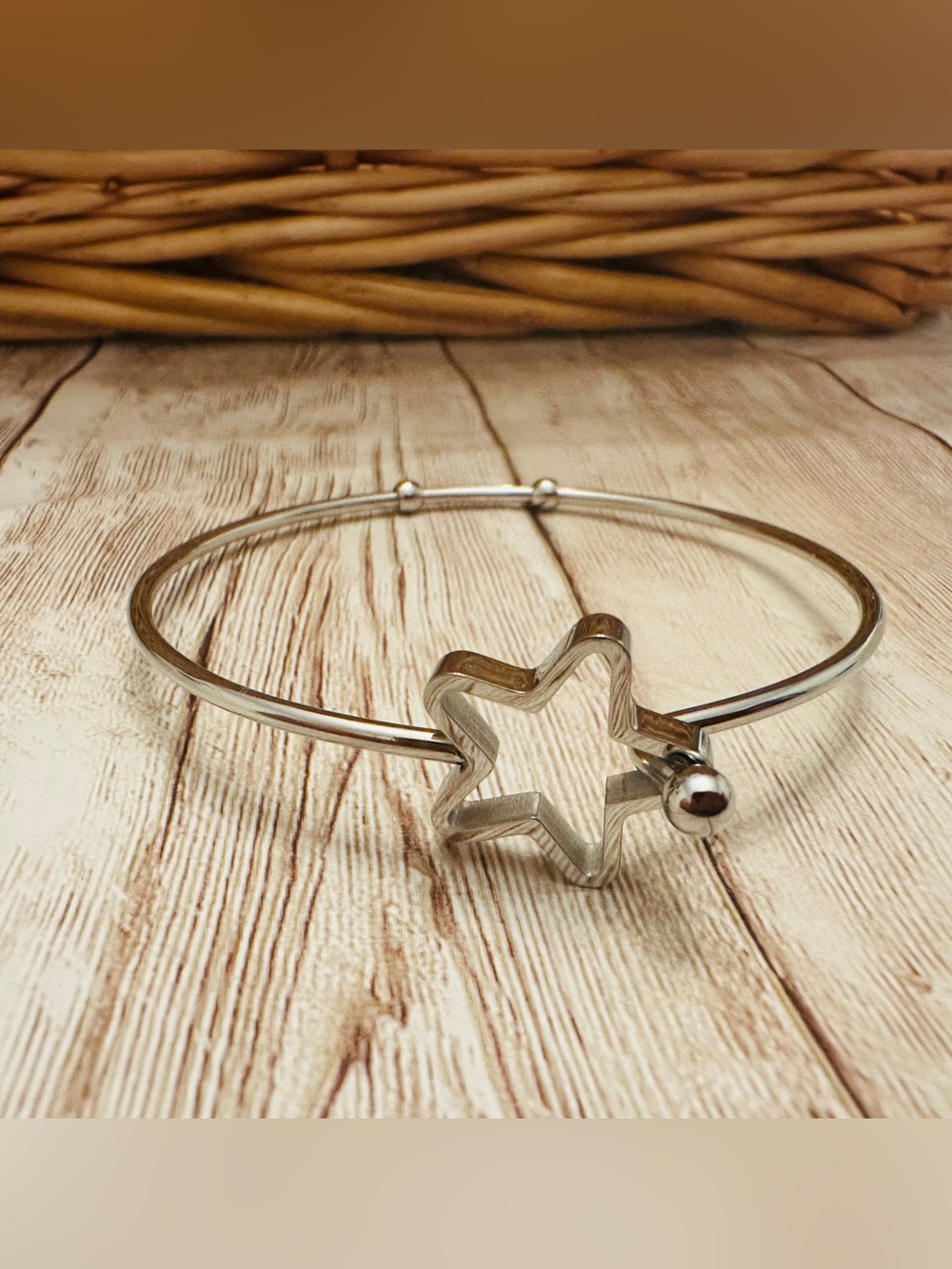 Silver-Tone Star Outline Bangle Bracelet - Women's Jewelry*New
